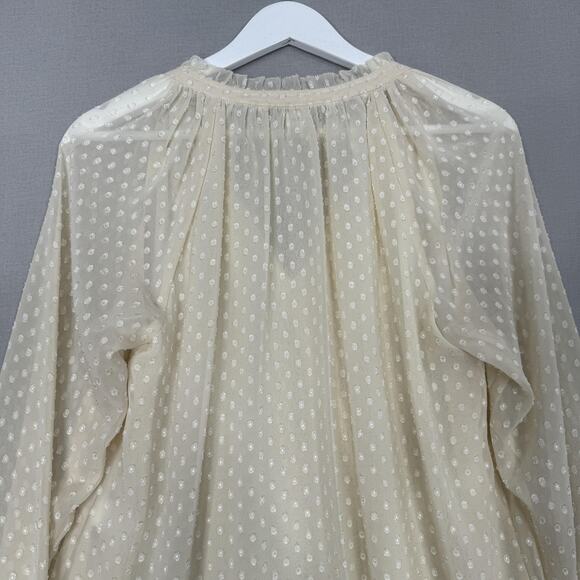 Diane von Furstenberg Blouse Womens 6 Cream Swiss Dot Popover Top Preppy Boho - Picture 7 of 15